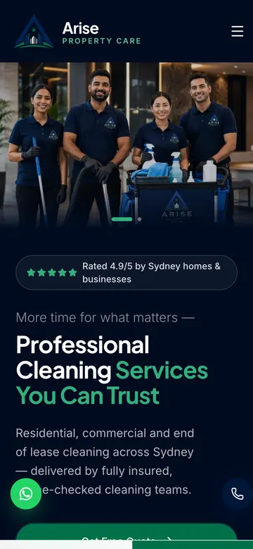 Arise Property Care website on a phone