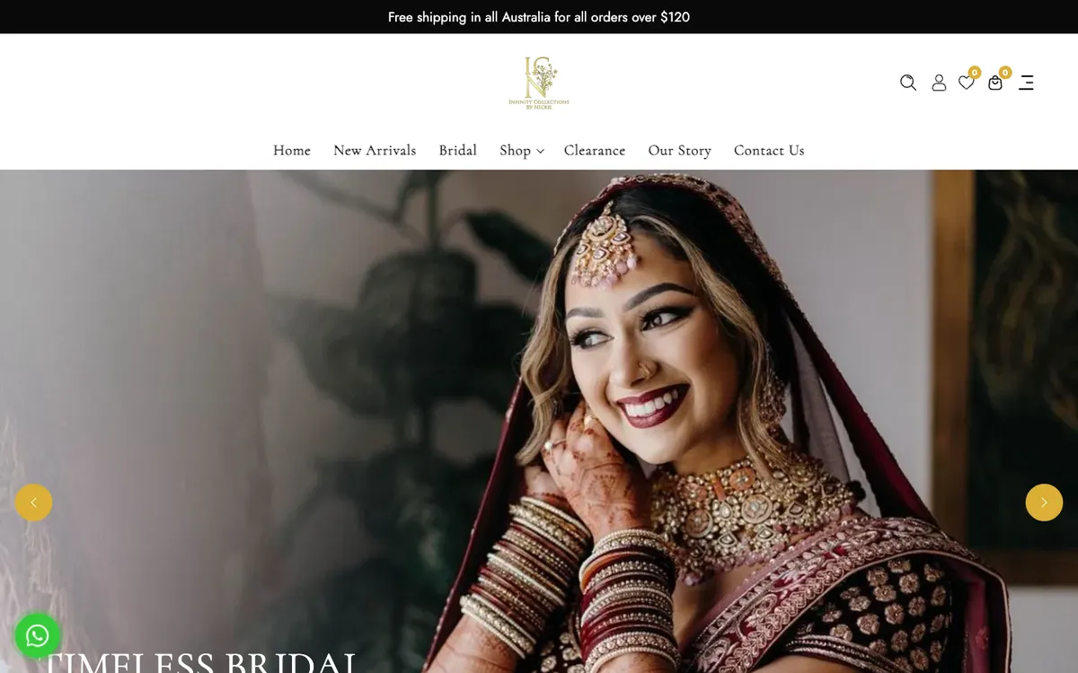 Infinity Collection website on a laptop showing a bride adjusting her jewellery